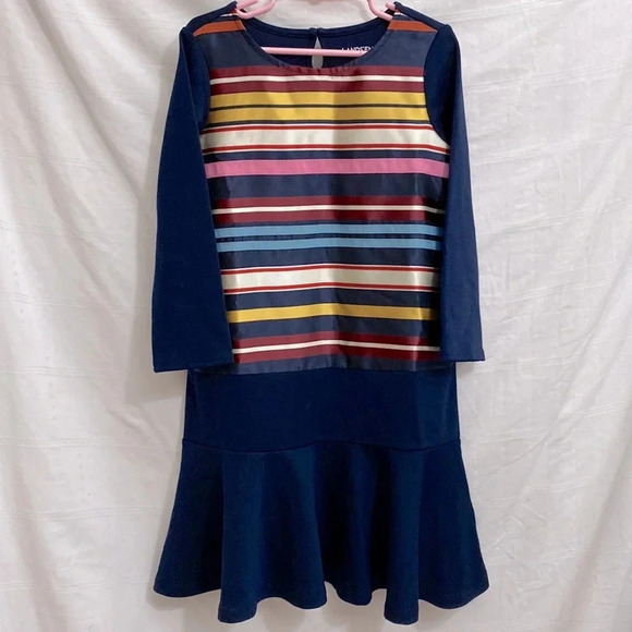 Lands’ End Long Sleeve Drop Waist Striped Ribbon Front - Picture 1 of 8